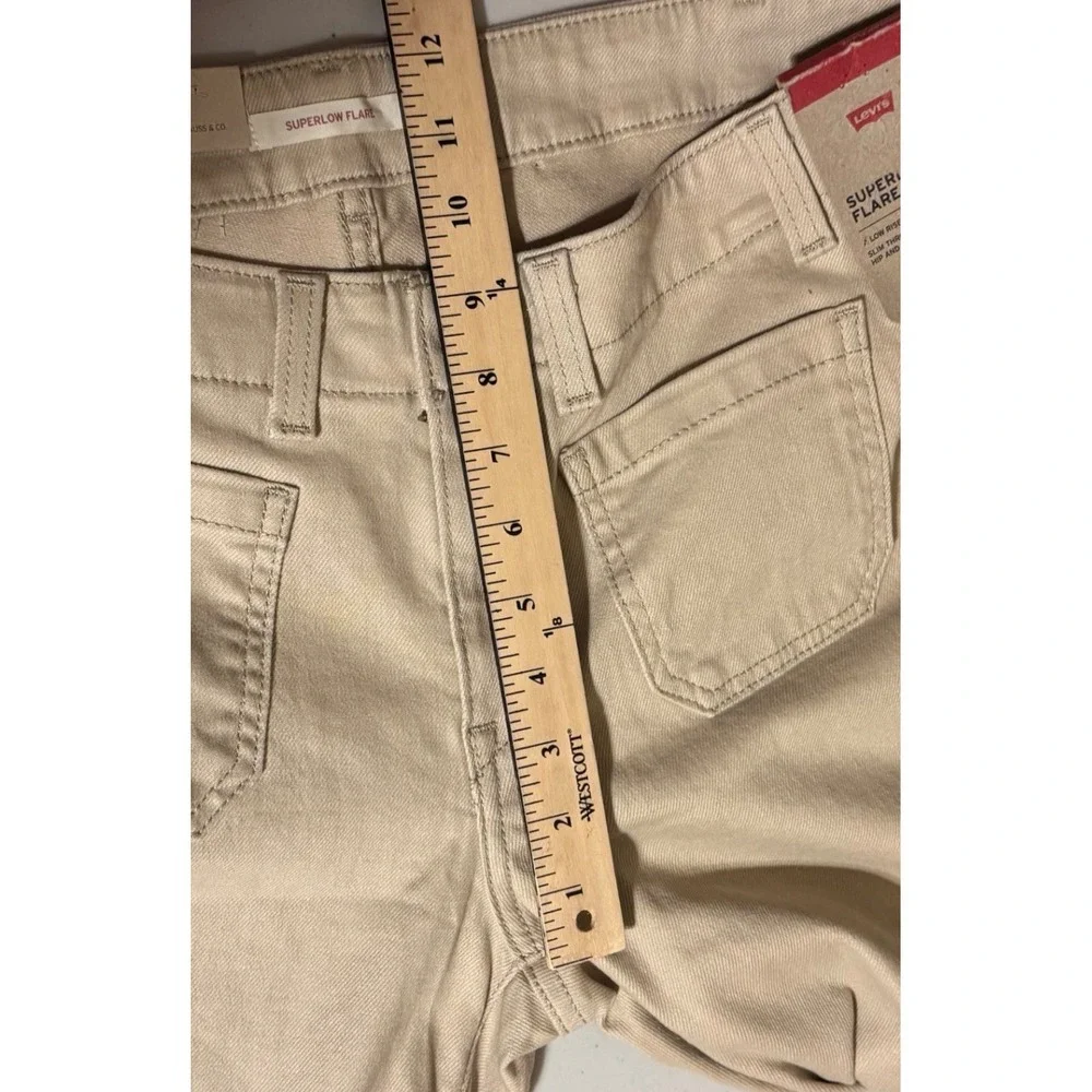 Levi's Superlow Flare Jeans‎ Khaki Beige Pants Women 31x32 Wide Leg Stretch NEW